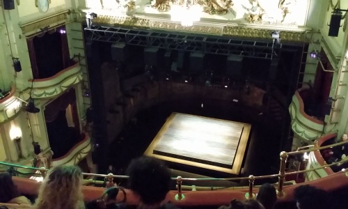 Students looking at a stage in the West End 